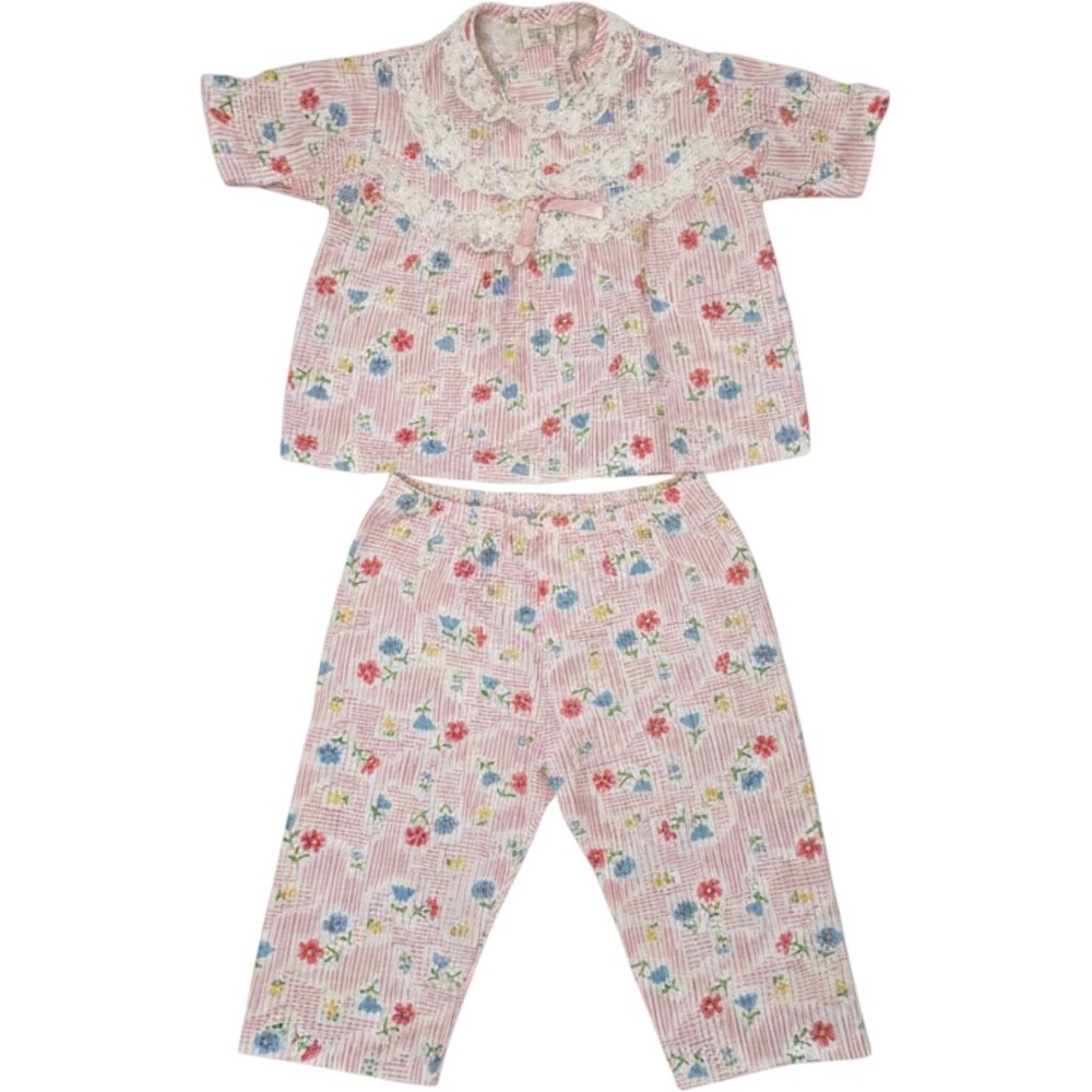 Vintage 70s Nursery Rhyme Belk Girls Pink Floral Lace outfit 2T cottage rare